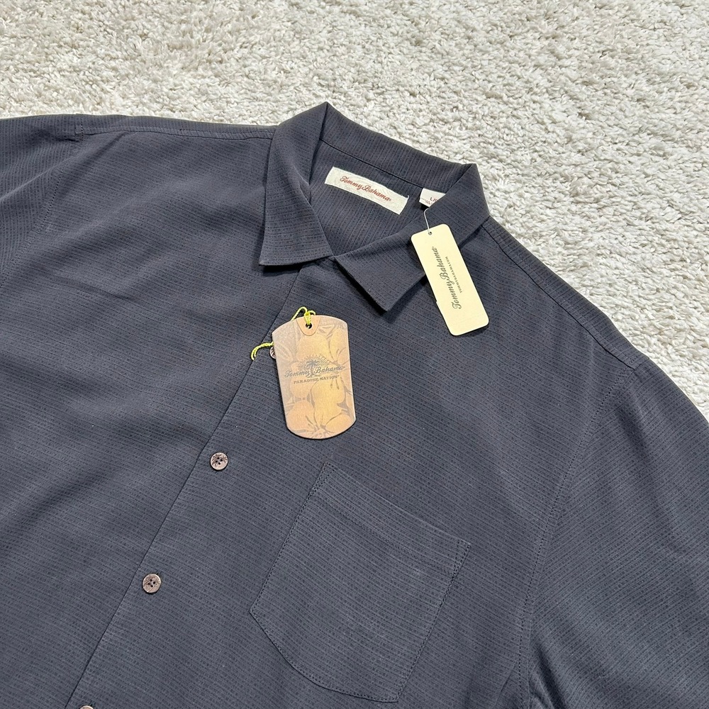 Tommy Bahama Silk Shirt Button Up Large Black Bahama Cove Hawaiian Loop New NWT